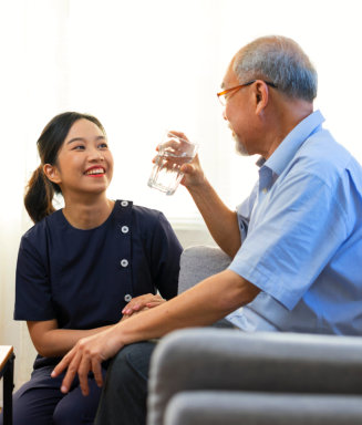 woman and senior sitting